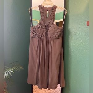 MUSE by Boston Proper taupe silk halter shift dress